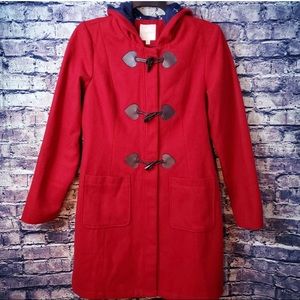 Modcloth Red Hooded Polyester Wool Nylon Coat L